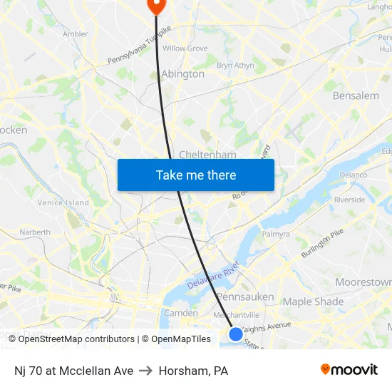 Nj 70 at Mcclellan Ave to Horsham, PA map