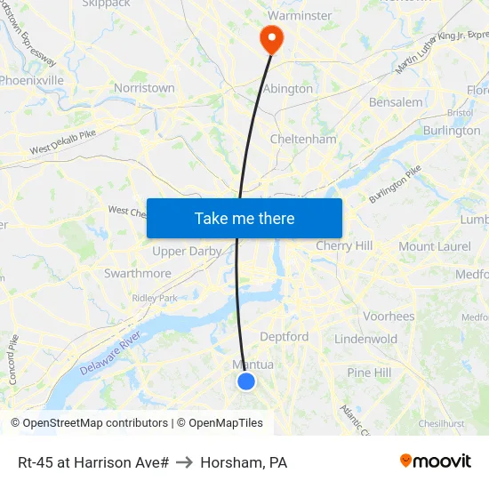 Rt-45 at Harrison Ave# to Horsham, PA map