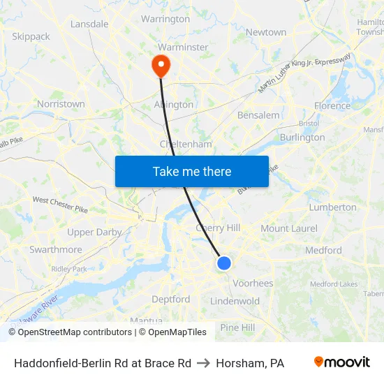 Haddonfield-Berlin Rd at Brace Rd to Horsham, PA map