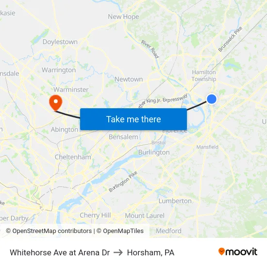Whitehorse Ave at Arena Dr to Horsham, PA map