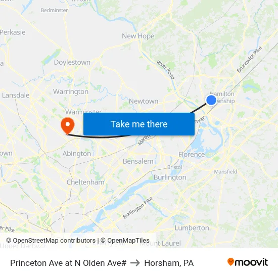 Princeton Ave at N Olden Ave# to Horsham, PA map