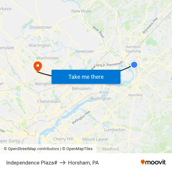 Independence Plaza# to Horsham, PA map