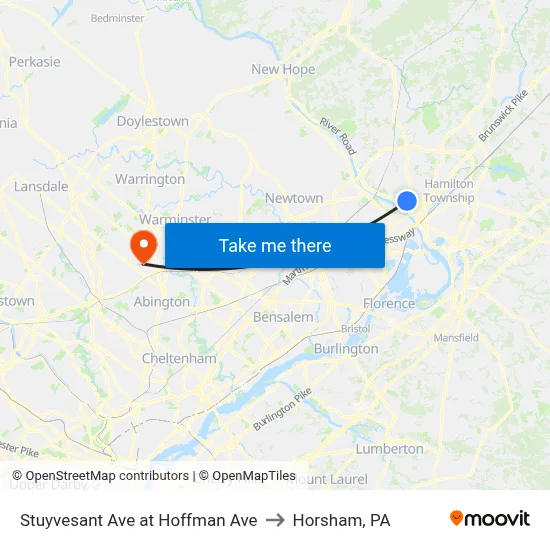 Stuyvesant Ave at Hoffman Ave to Horsham, PA map