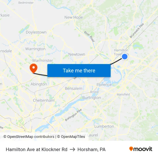 Hamilton Ave at Klockner Rd to Horsham, PA map