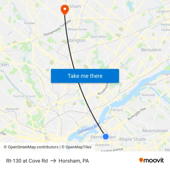 Rt-130 at Cove Rd to Horsham, PA map