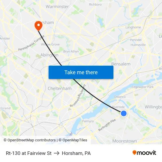 Rt-130 at Fairview St to Horsham, PA map