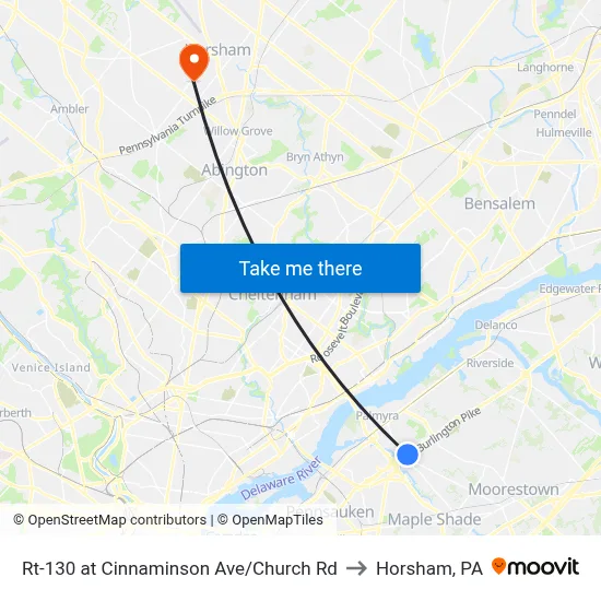 Rt-130 at Cinnaminson Ave/Church Rd to Horsham, PA map