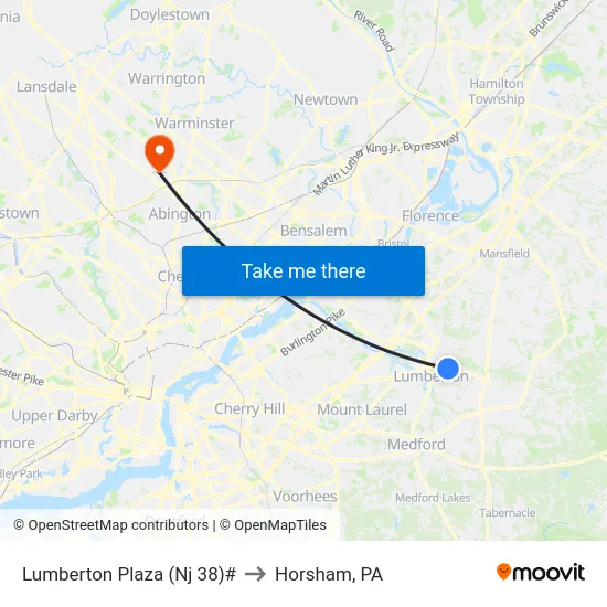 Lumberton Plaza (Nj 38)# to Horsham, PA map