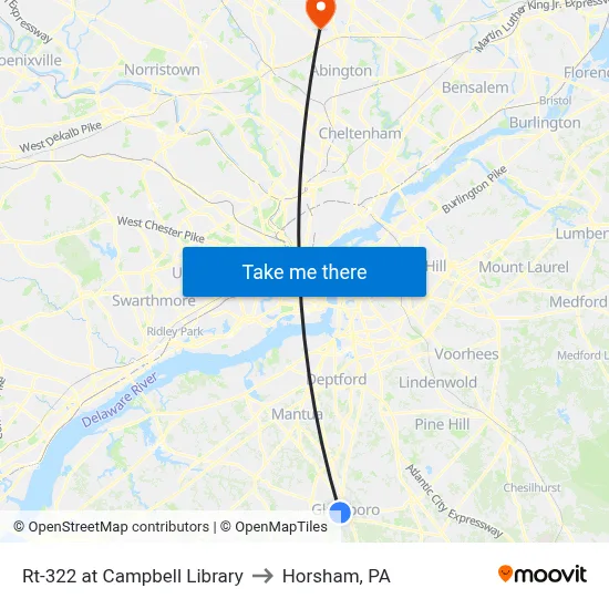 Rt-322 at Campbell Library to Horsham, PA map