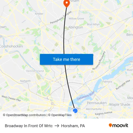 Broadway In Front Of Wrtc to Horsham, PA map