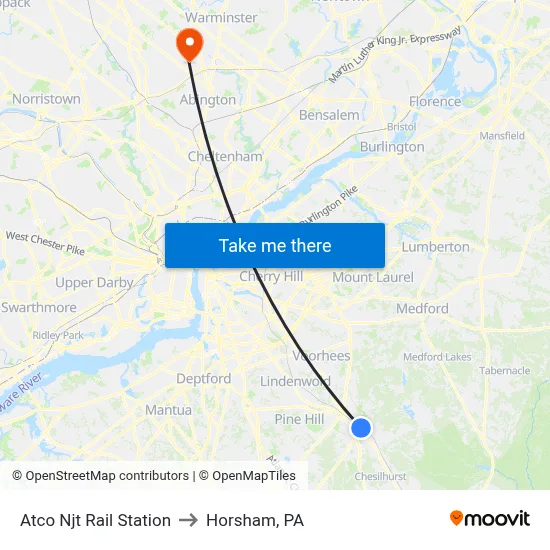 Atco Njt Rail Station to Horsham, PA map