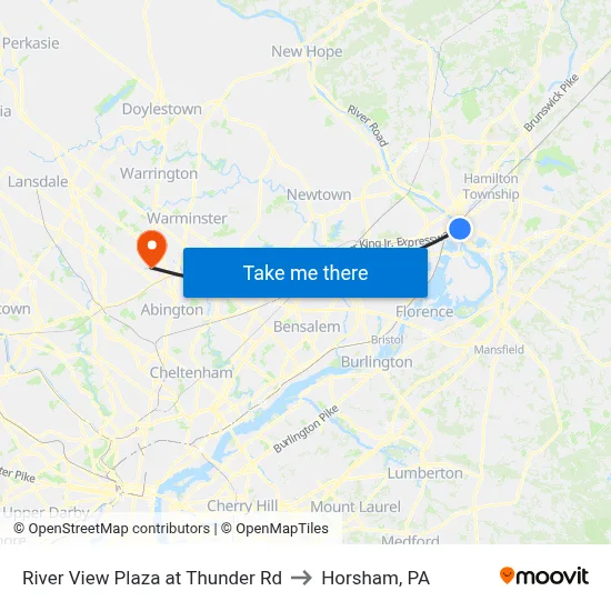 River View Plaza at Thunder Rd to Horsham, PA map