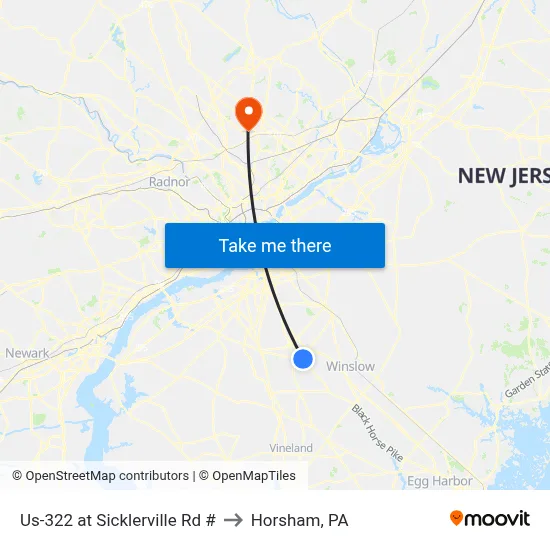Us-322 at Sicklerville Rd # to Horsham, PA map