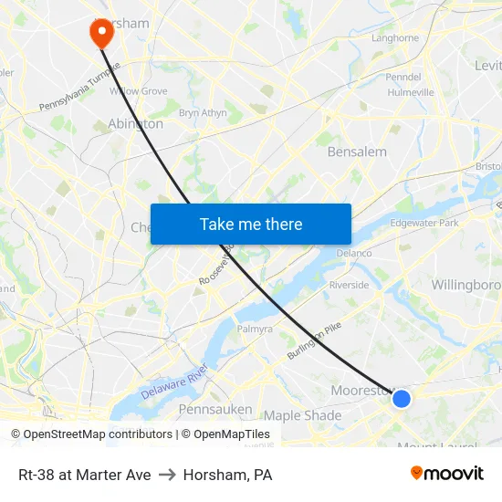 Rt-38 at Marter Ave to Horsham, PA map