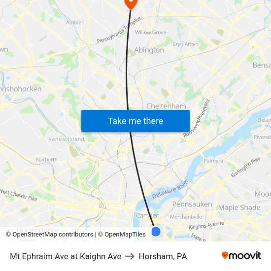 Mt Ephraim Ave at Kaighn Ave to Horsham, PA map