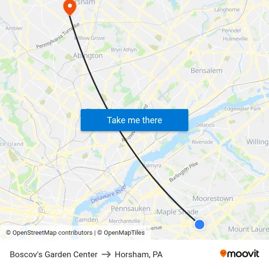 Boscov's Garden Center to Horsham, PA map