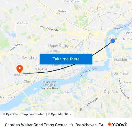 Camden Walter Rand Trans Center to Brookhaven, PA map
