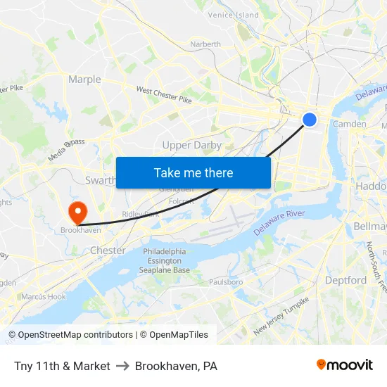 Market @ 11th to Brookhaven, PA map