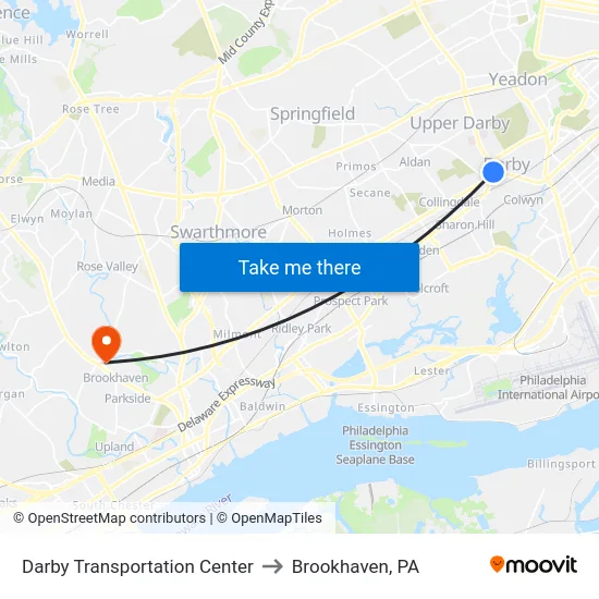 Darby Transportation Center to Brookhaven, PA map