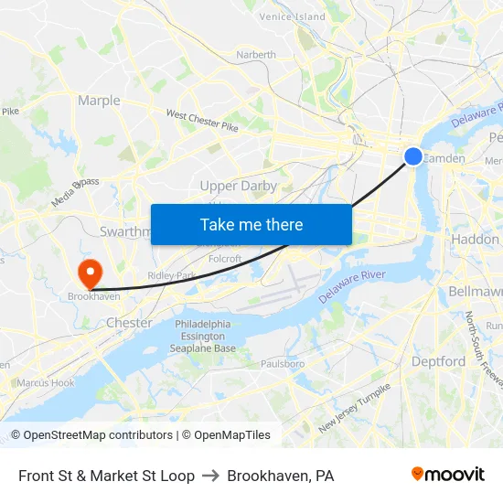 Front St & Market St Loop to Brookhaven, PA map