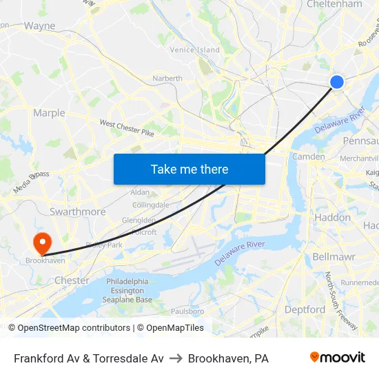 Frankford Av & Torresdale Av to Brookhaven, PA map