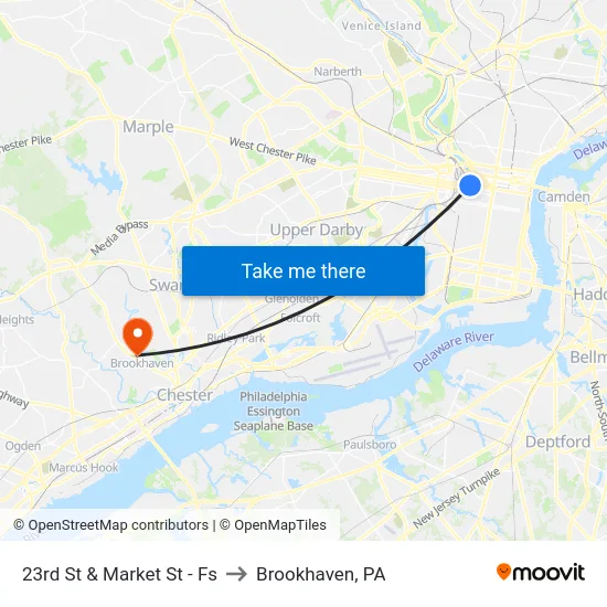 23rd St & Market St - Fs to Brookhaven, PA map