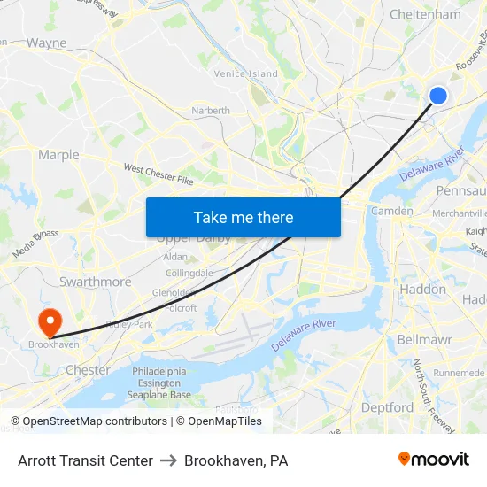 Arrott Transit Center to Brookhaven, PA map