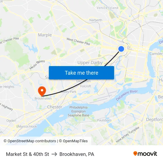Market St & 40th St to Brookhaven, PA map