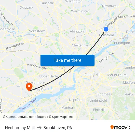 Neshaminy Mall to Brookhaven, PA map