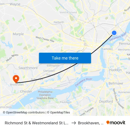 Richmond St & Westmoreland St Loop to Brookhaven, PA map