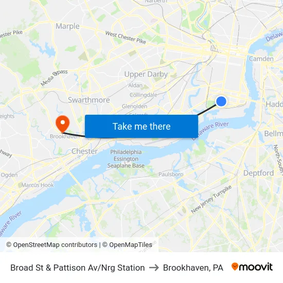 Broad St & Pattison Av/Nrg Station to Brookhaven, PA map