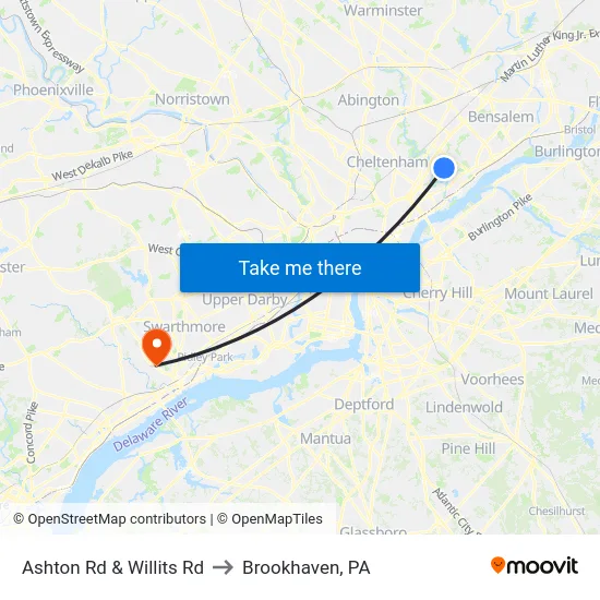 Ashton Rd & Willits Rd to Brookhaven, PA map