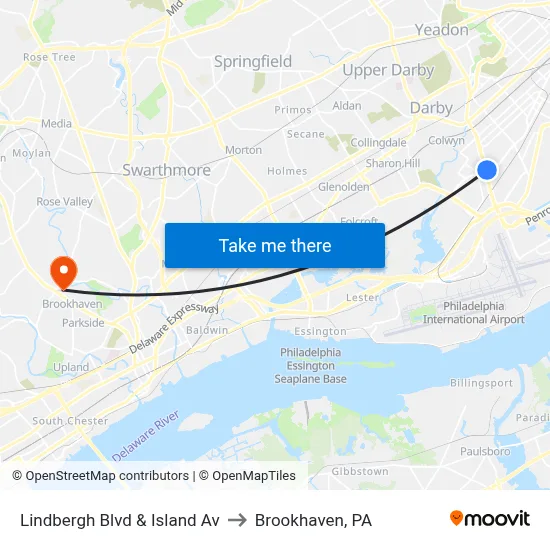 Lindbergh Blvd & Island Av to Brookhaven, PA map