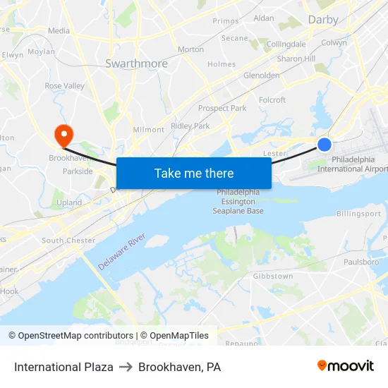 International Plaza to Brookhaven, PA map