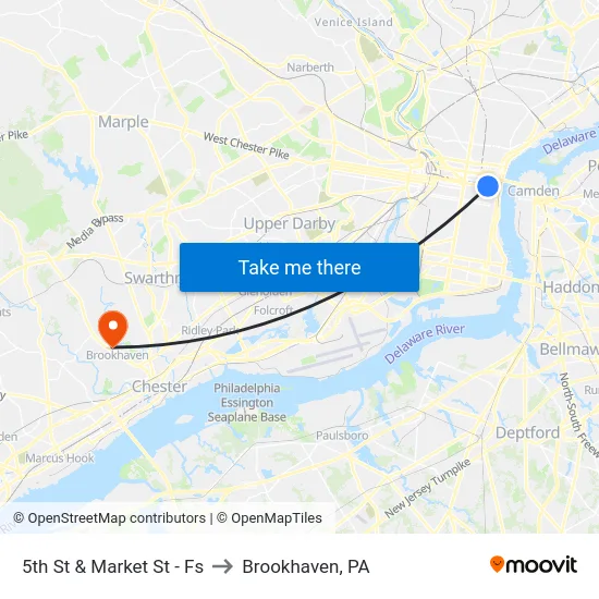 5th St & Market St - Fs to Brookhaven, PA map