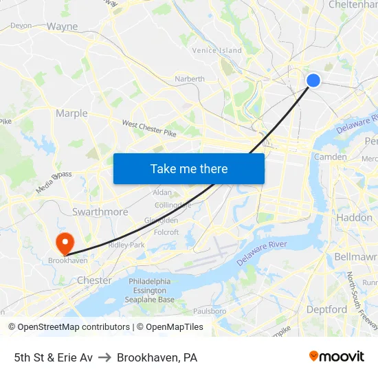 5th St & Erie Av to Brookhaven, PA map