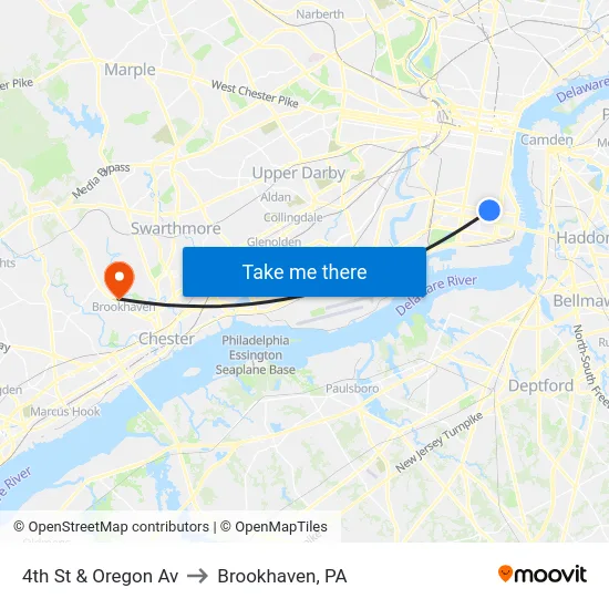 4th St & Oregon Av to Brookhaven, PA map