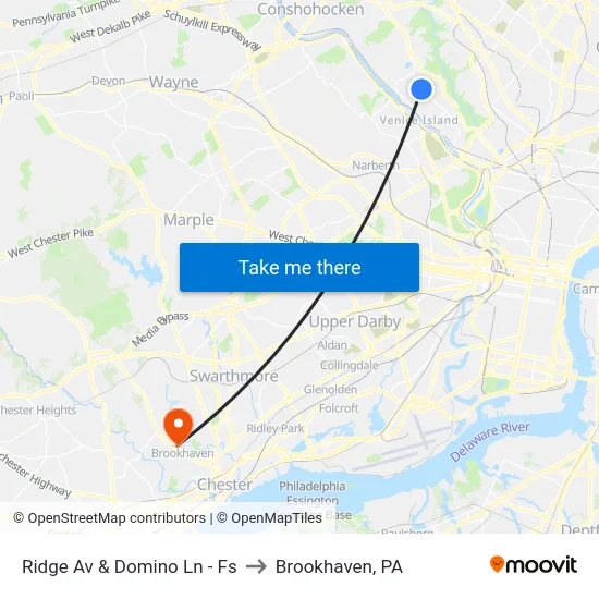 Ridge Av & Domino Ln - Fs to Brookhaven, PA map