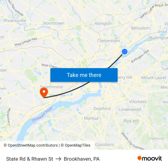 State Rd & Rhawn St to Brookhaven, PA map