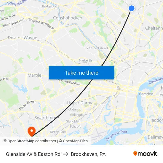 Glenside Av & Easton Rd to Brookhaven, PA map