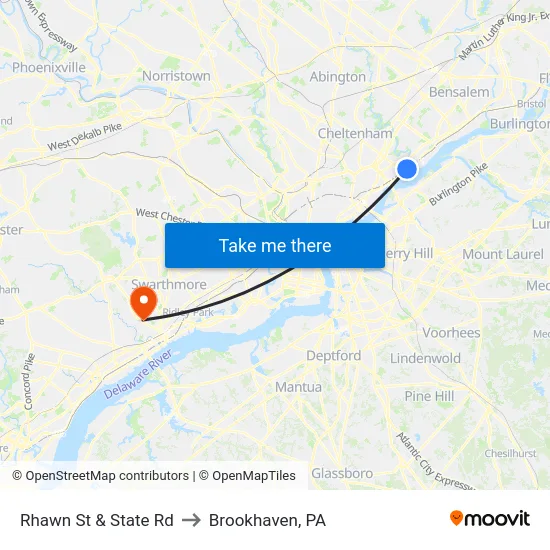 Rhawn St & State Rd to Brookhaven, PA map