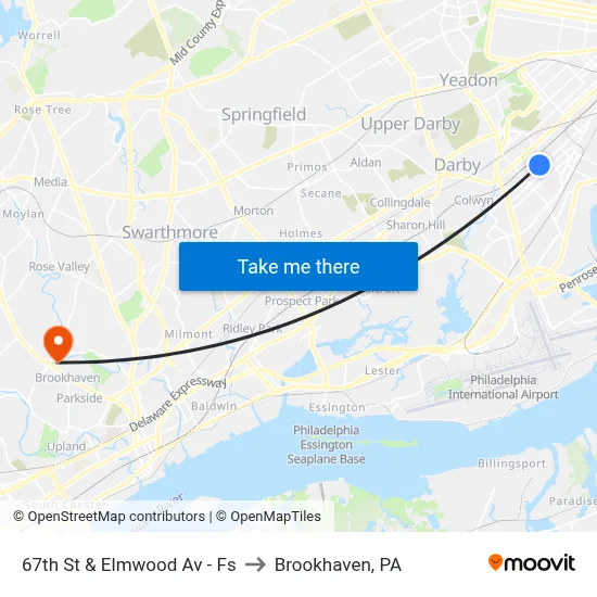 67th St & Elmwood Av - Fs to Brookhaven, PA map