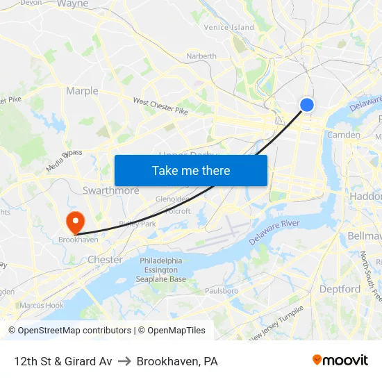 12th St & Girard Av to Brookhaven, PA map