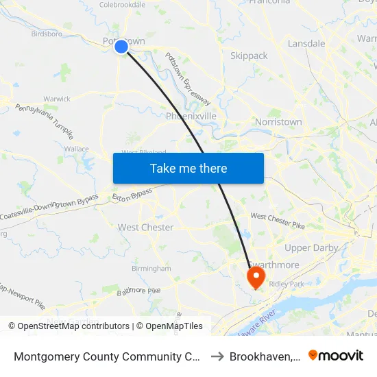 Montgomery County Community College to Brookhaven, PA map