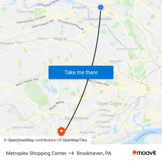 Metroplex Shopping Center to Brookhaven, PA map