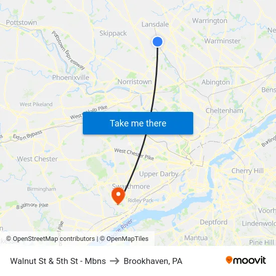 Walnut St & 5th St - Mbns to Brookhaven, PA map