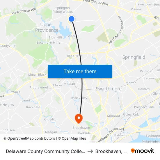 Delaware County Community College to Brookhaven, PA map