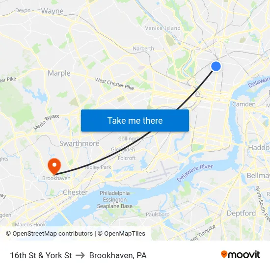 16th St & York St to Brookhaven, PA map