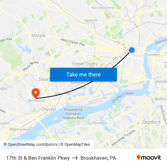 17th St & Ben Franklin Pkwy to Brookhaven, PA map