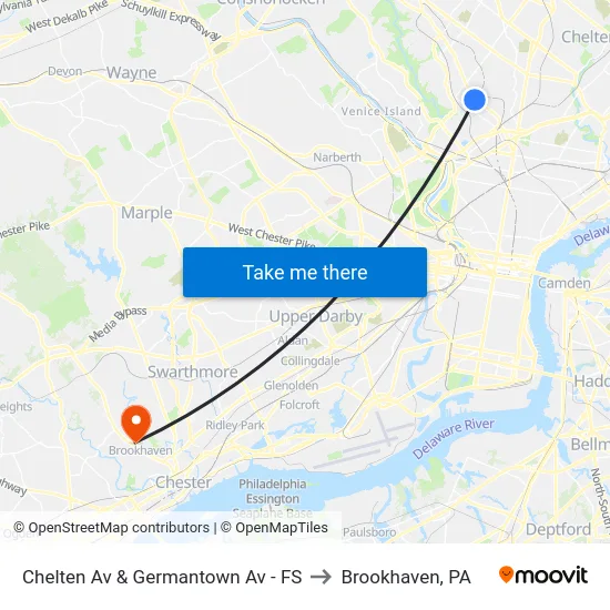 Chelten Av & Germantown Av - FS to Brookhaven, PA map